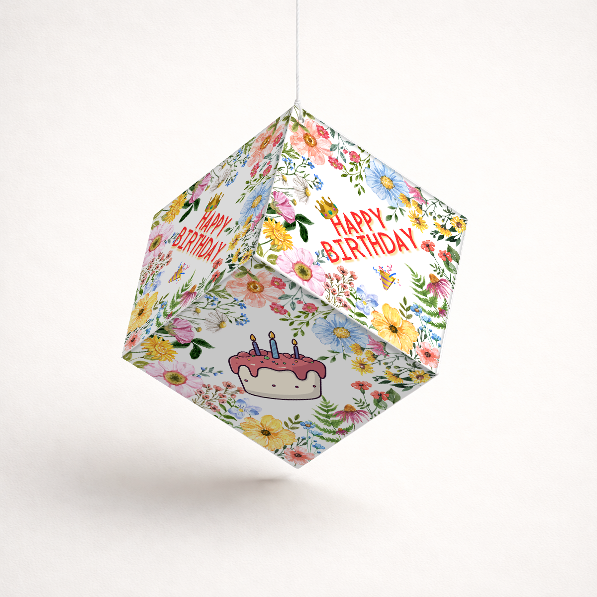 Fold-n-Form DIY 3D Hanging Cube Decor for Birthday Party Decoration: Floral Design