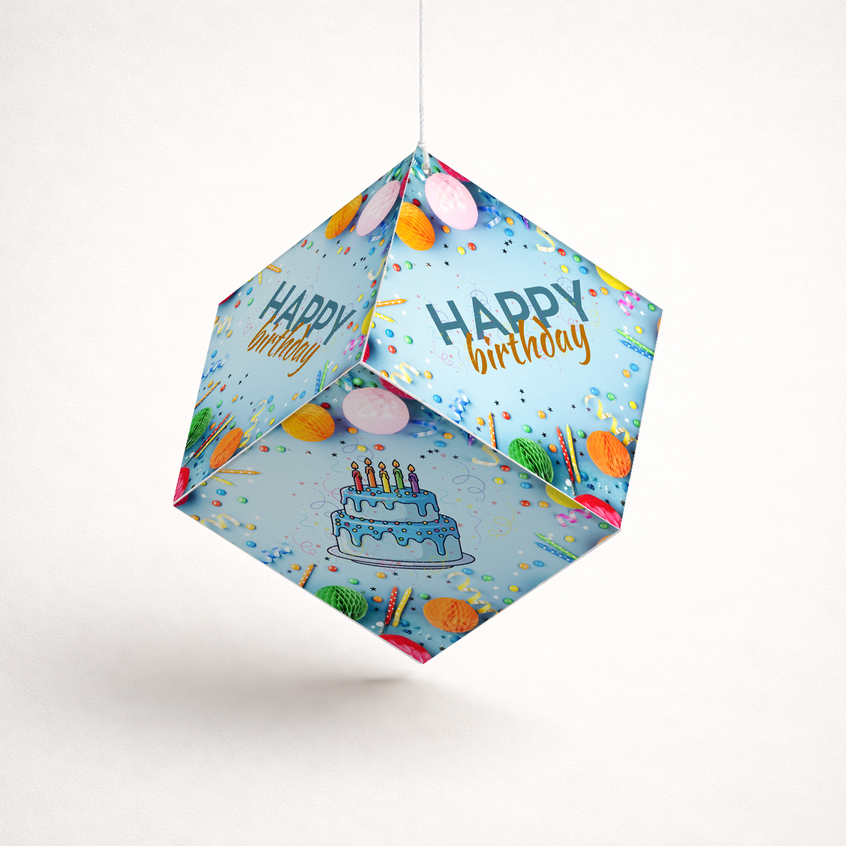 Fold-n-Form DIY 3D Hanging Cube Decor for Birthday Party Decoration: Confetti Design