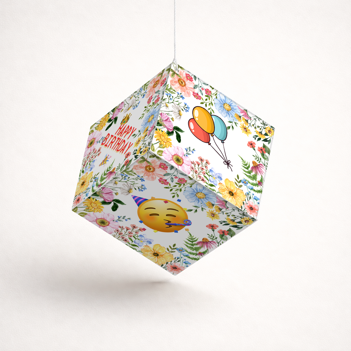 Fold-n-Form DIY 3D Hanging Cube Decor for Birthday Party Decoration: Floral Design