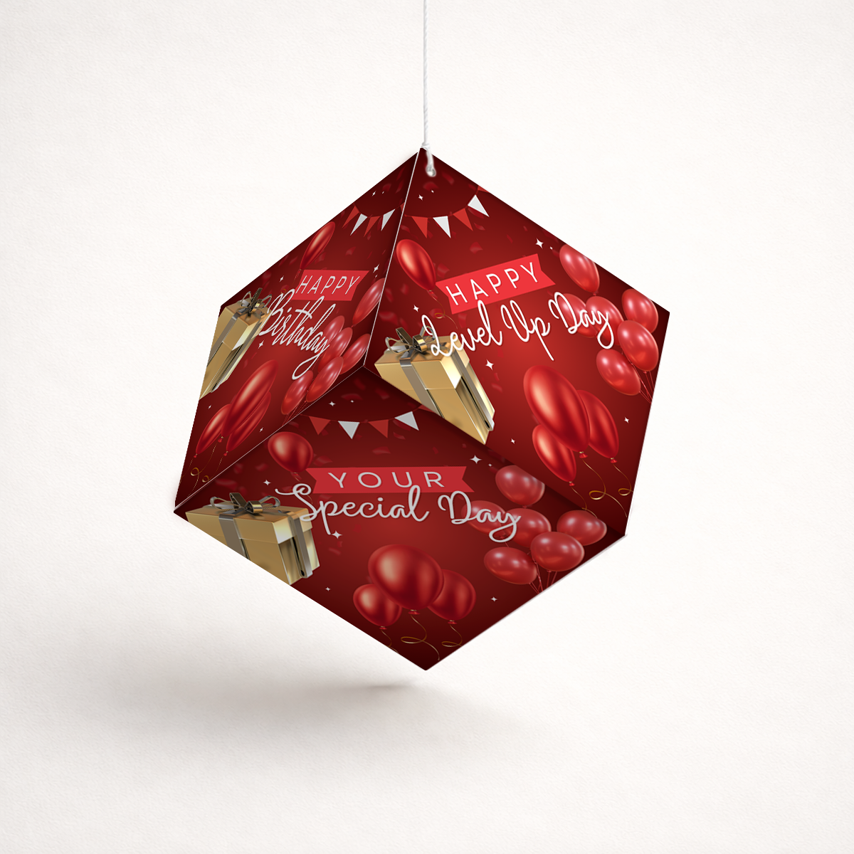 Fold-n-Form DIY 3D Hanging Cube Decor for Birthday Party Decoration: Wishes Design