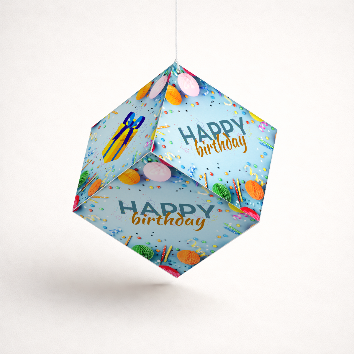 Fold-n-Form DIY 3D Hanging Cube Decor for Birthday Party Decoration: Confetti Design