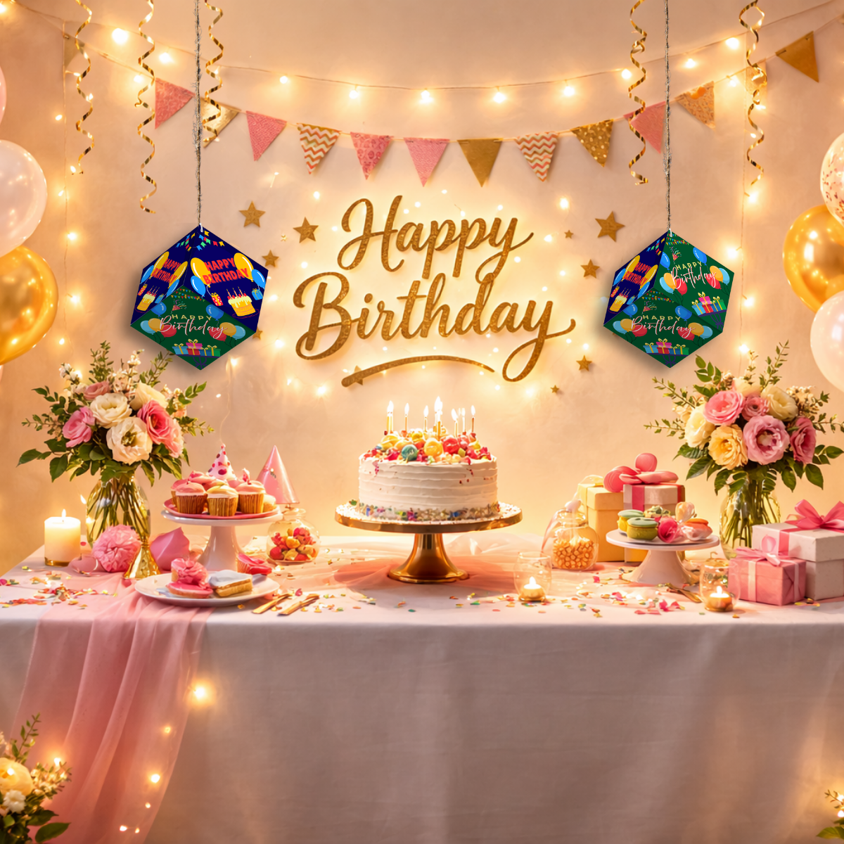 Fold-n-Form DIY 3D Hanging Cube Decor for Birthday Party Decoration: Classic Design