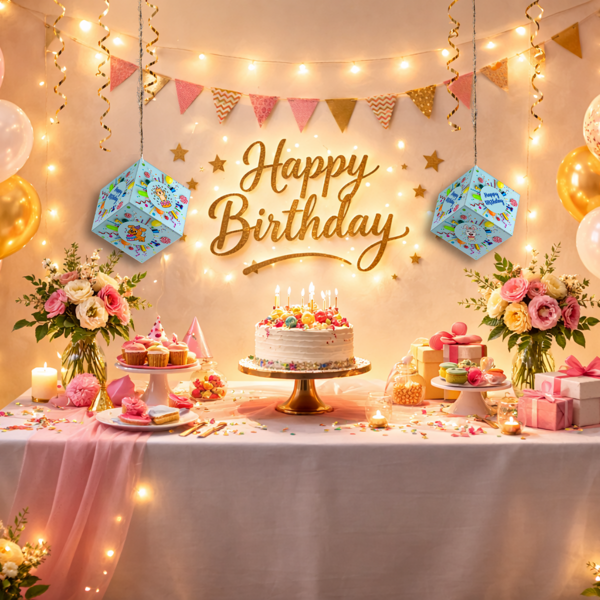Fold-n-Form DIY 3D Hanging Cube Decor for Birthday Party Decoration: Celebration Design
