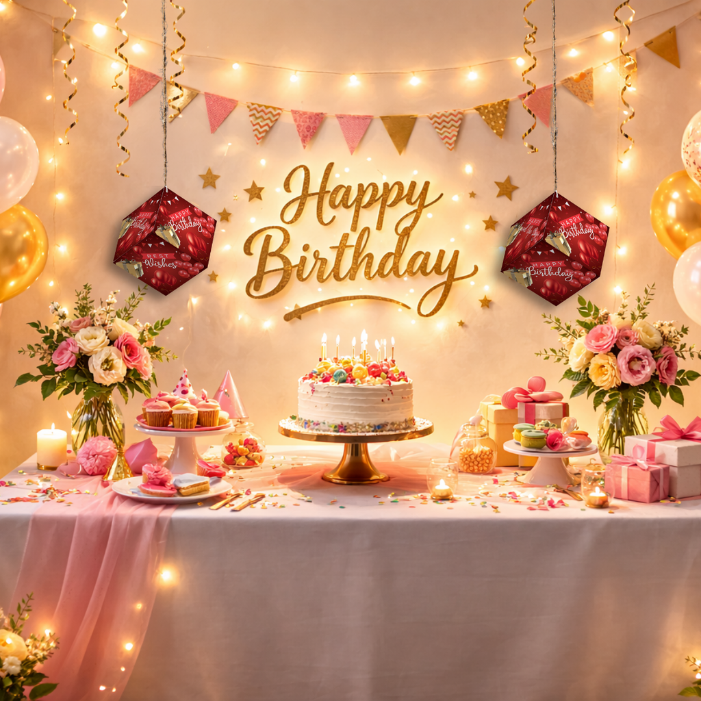 Fold-n-Form DIY 3D Hanging Cube Decor for Birthday Party Decoration: Wishes Design