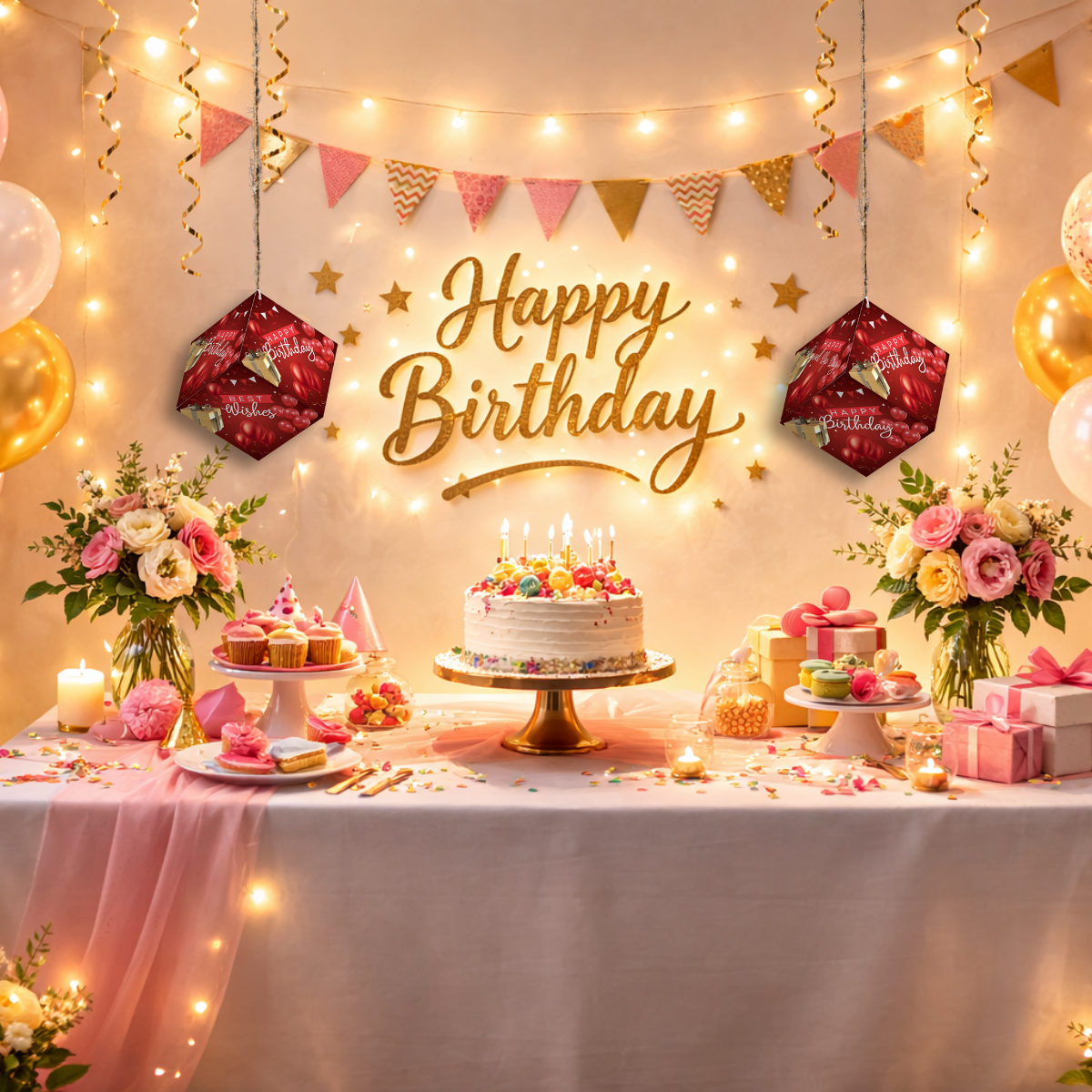 Fold-n-Form DIY 3D Hanging Cube Decor for Birthday Party Decoration: Wishes Design