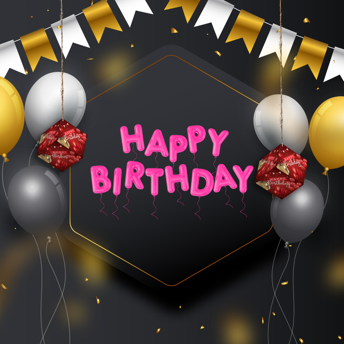 Fold-n-Form DIY 3D Hanging Cube Decor for Birthday Party Decoration: Wishes Design