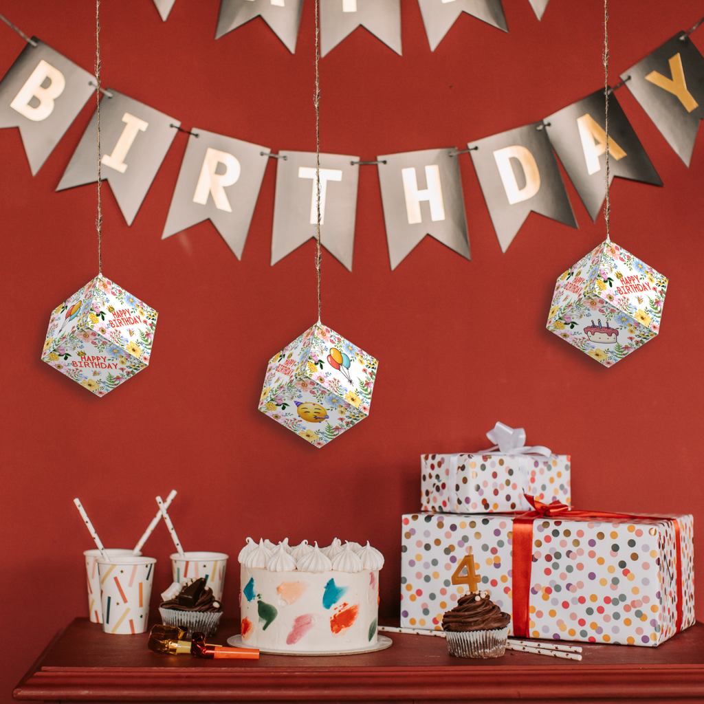 Fold-n-Form DIY 3D Hanging Cube Decor for Birthday Party Decoration: Floral Design