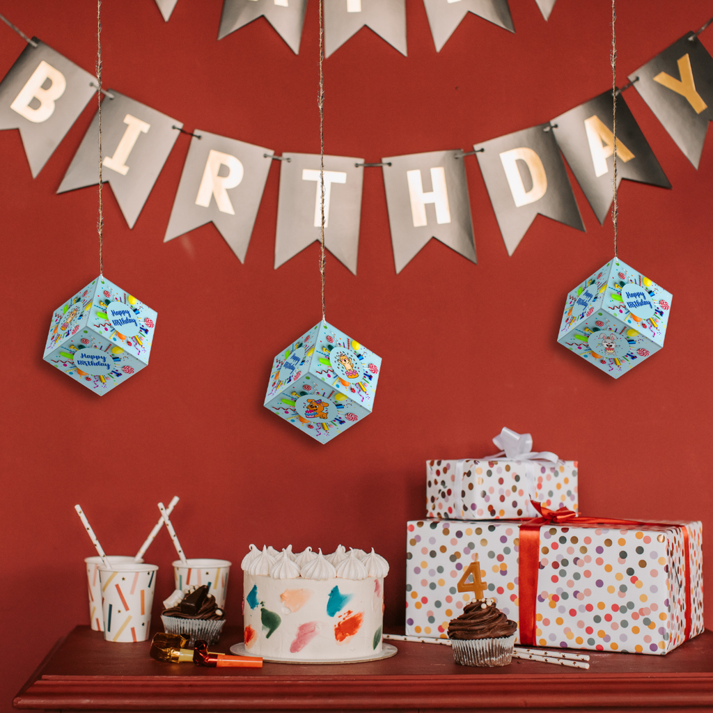 Fold-n-Form DIY 3D Hanging Cube Decor for Birthday Party Decoration: Celebration Design