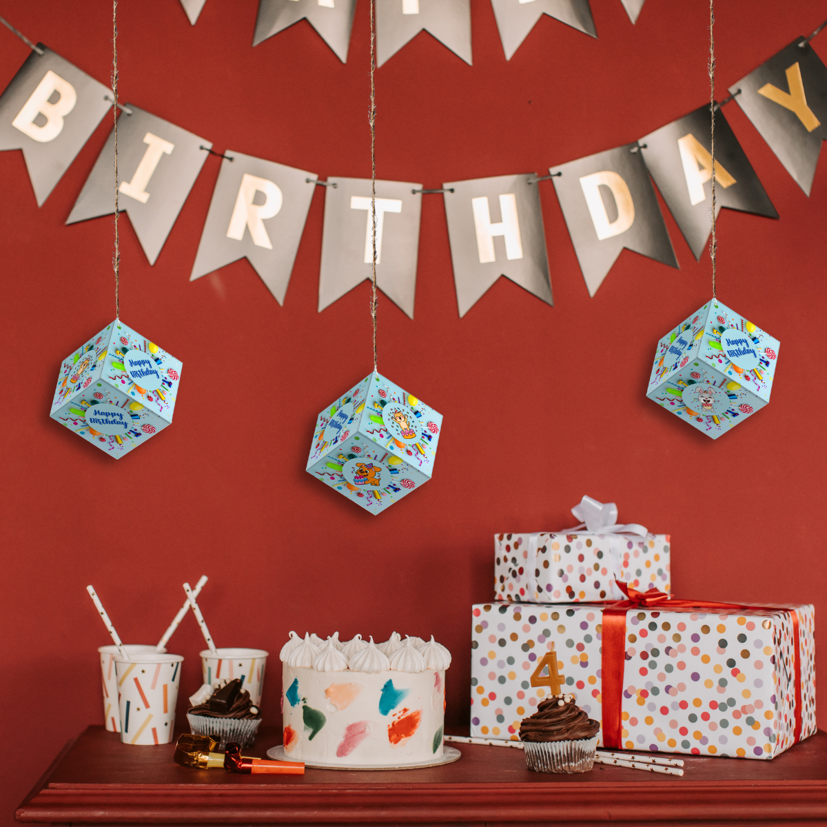 Fold-n-Form DIY 3D Hanging Cube Decor for Birthday Party Decoration: Celebration Design