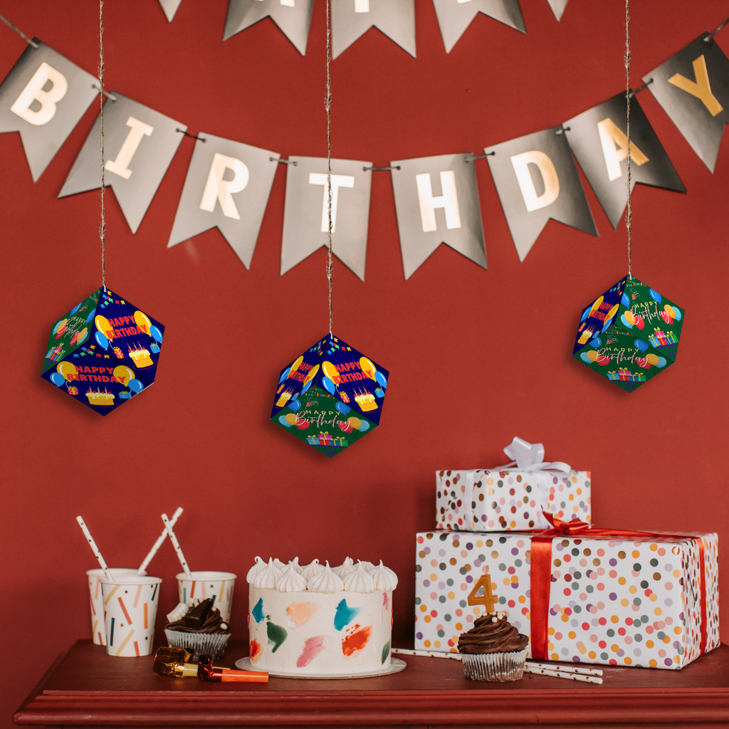 Fold-n-Form DIY 3D Hanging Cube Decor for Birthday Party Decoration: Classic Design